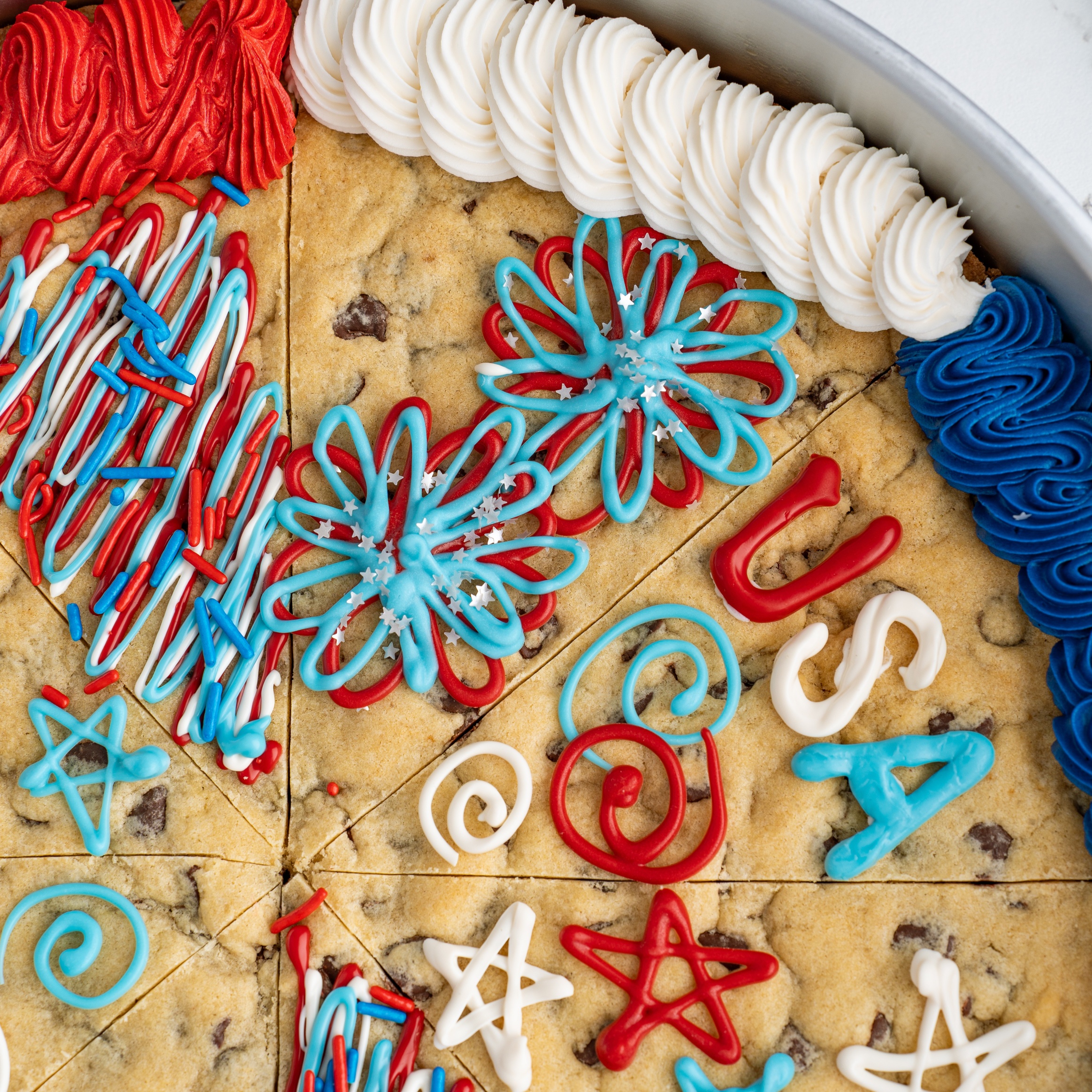 red white and blue cookie cake