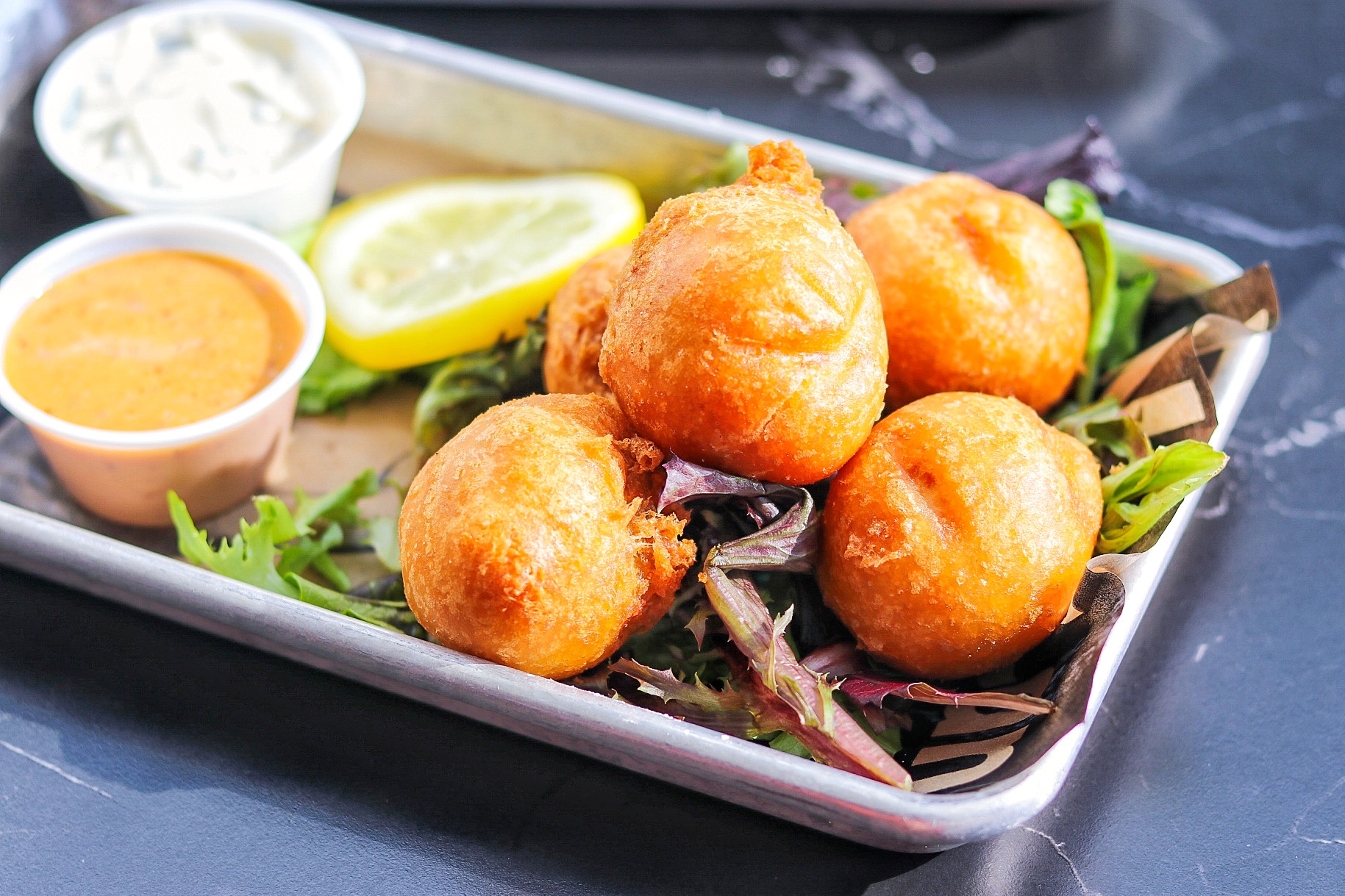 Crawfish Beignets from Rosie's on the Roof at Higgins Hotel New Orleans