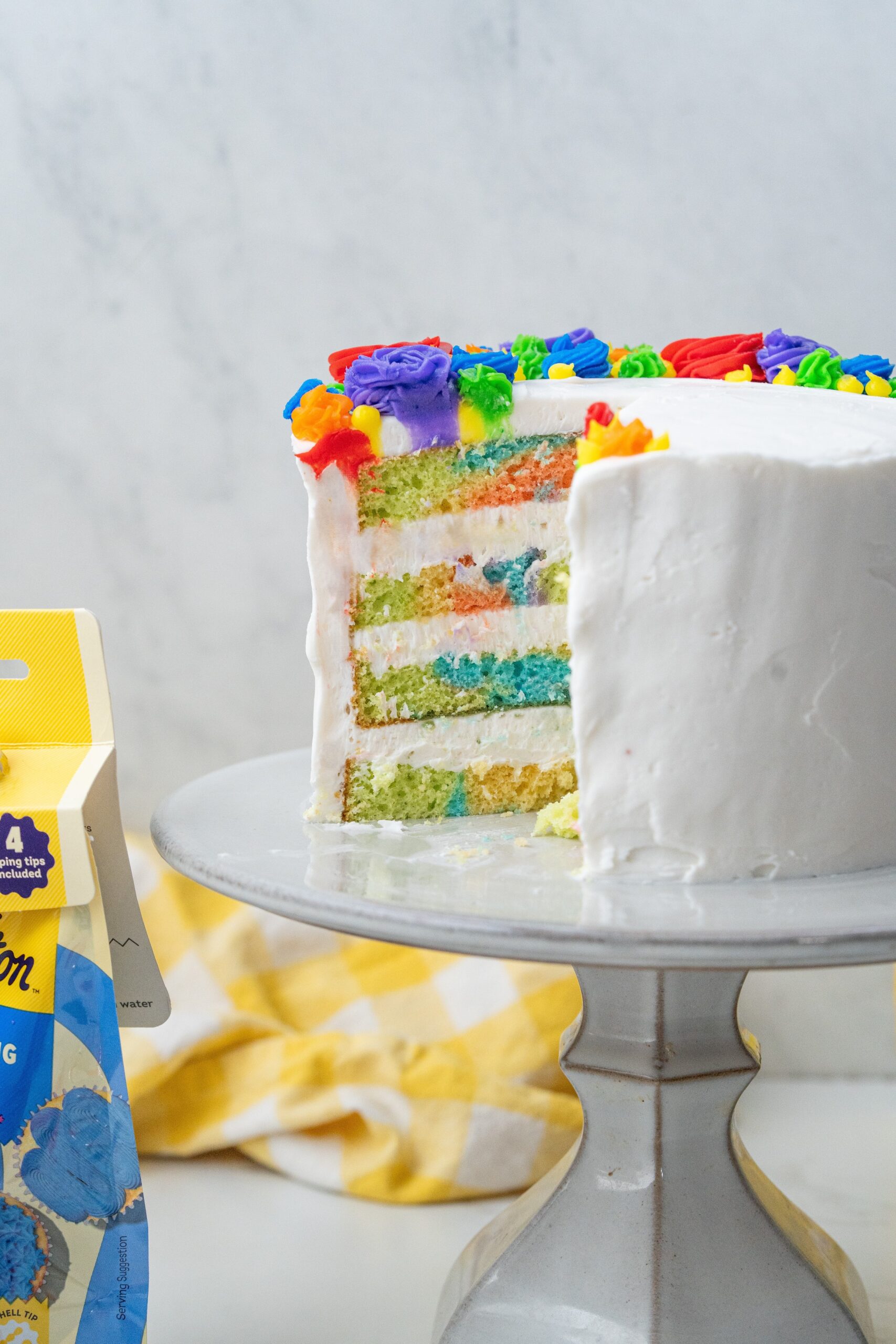 Rainbow Swirl Cake Recipe (marble multi colored birthday cake)