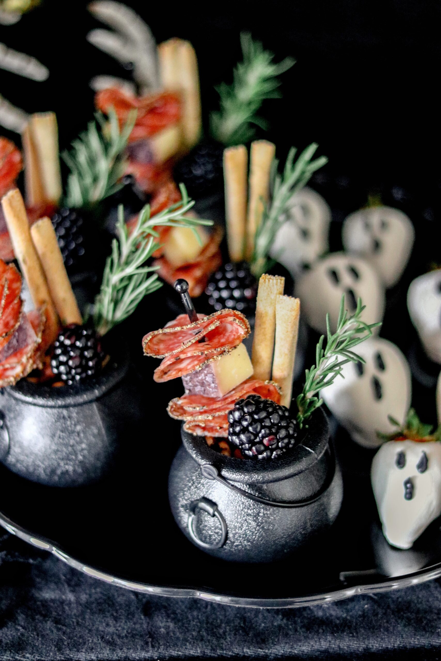 individual charcuterie for Halloween: charcuterie cauldron