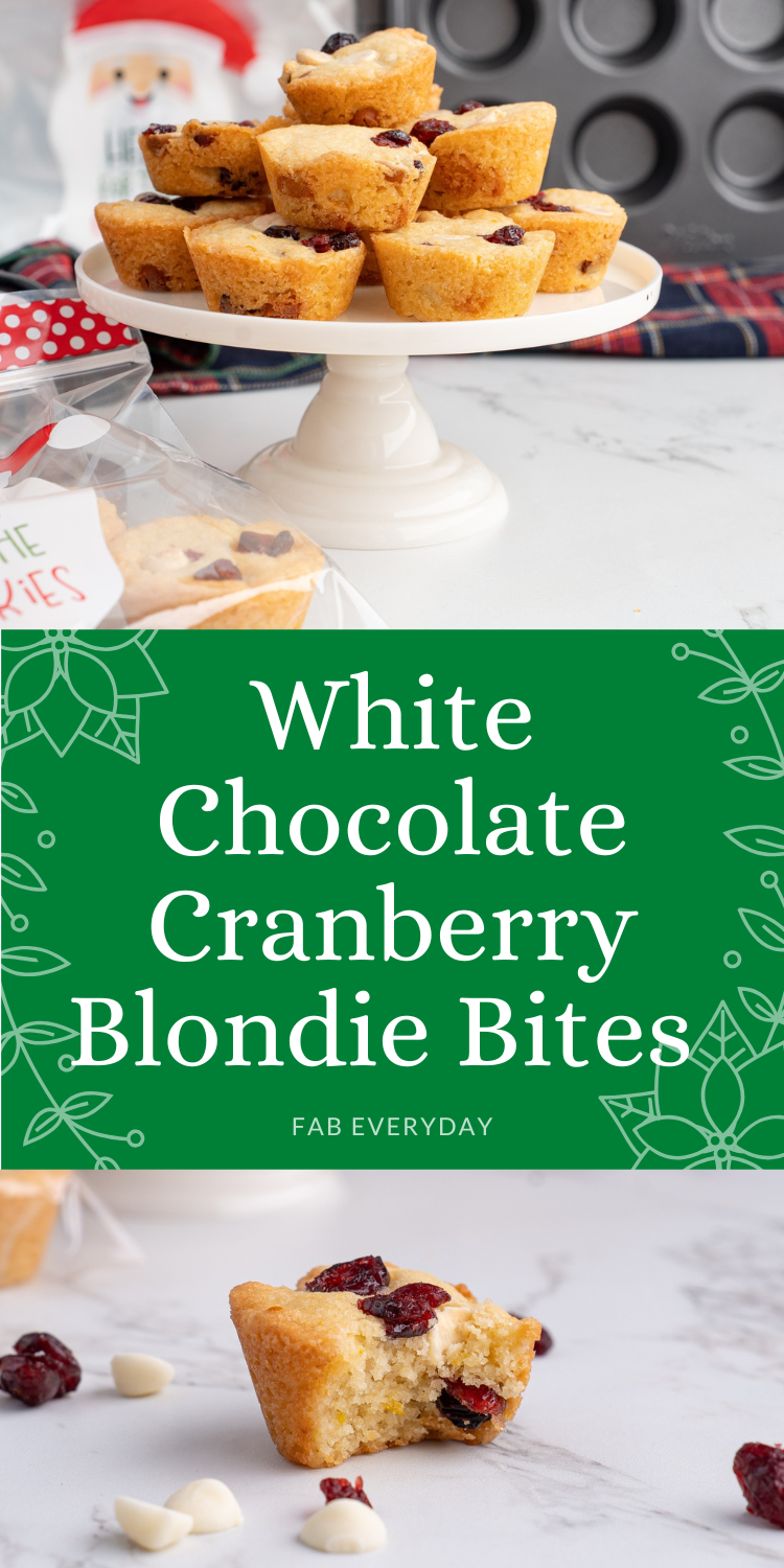 White Chocolate Cranberry Blondie Bites (delicious mini Christmas blondies recipe)
