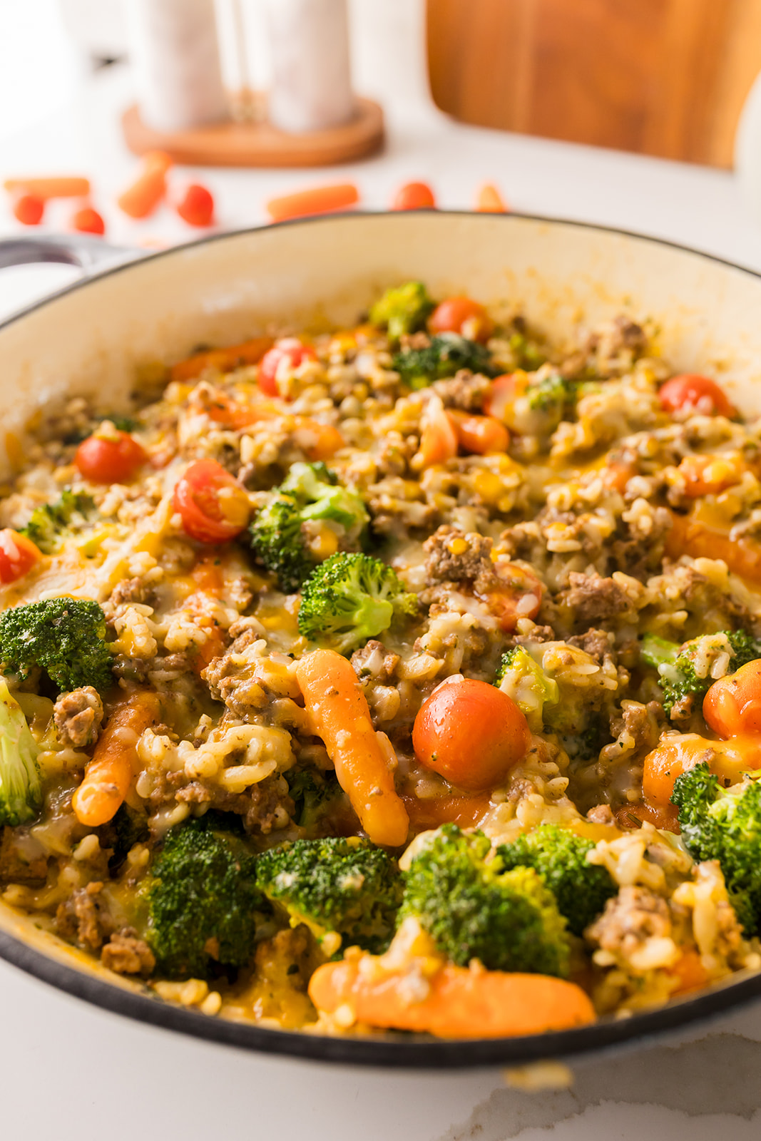 Cheesy Beef and Rice Skillet (one-pot ground beef recipe)
