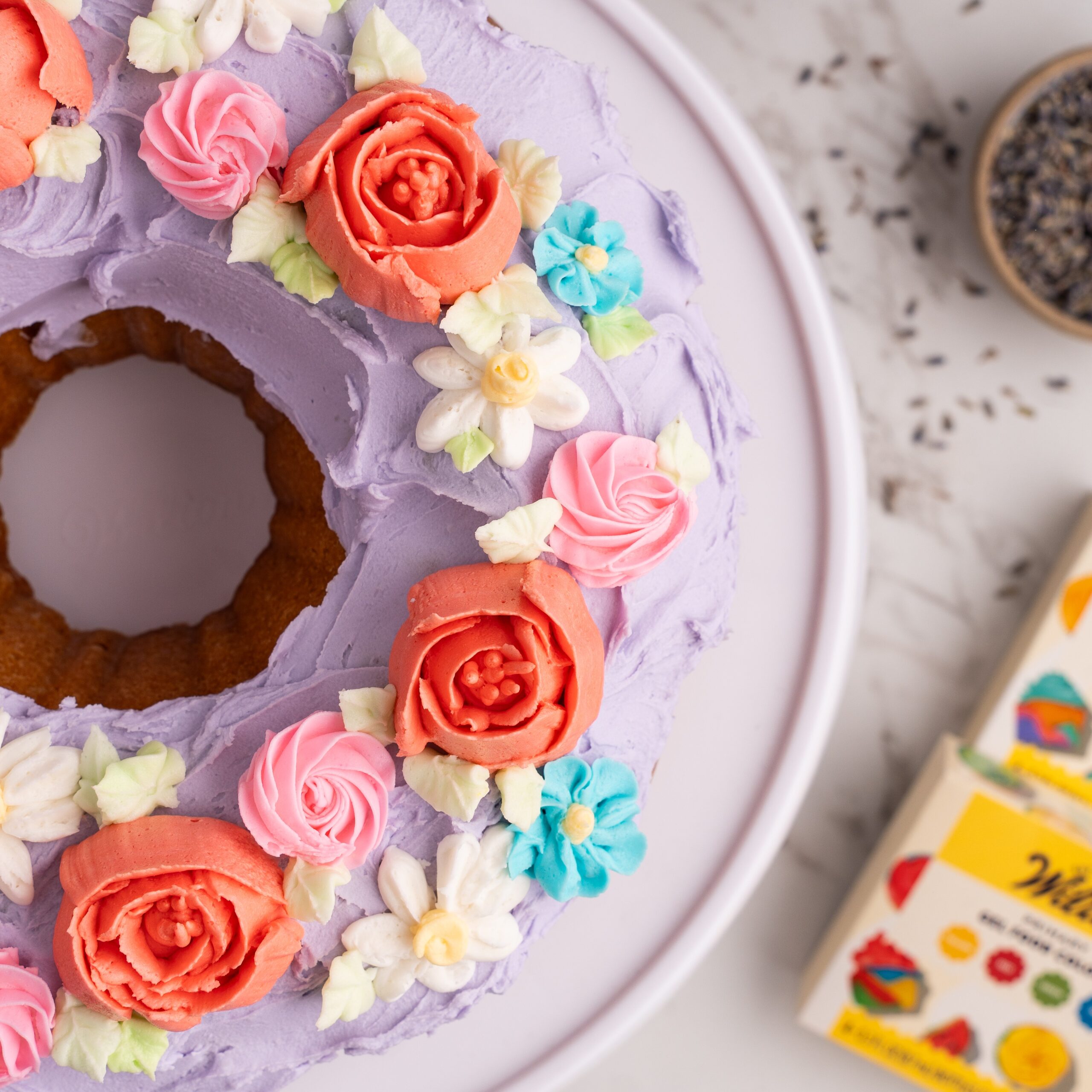 lavender vanilla cake with buttercream flowers