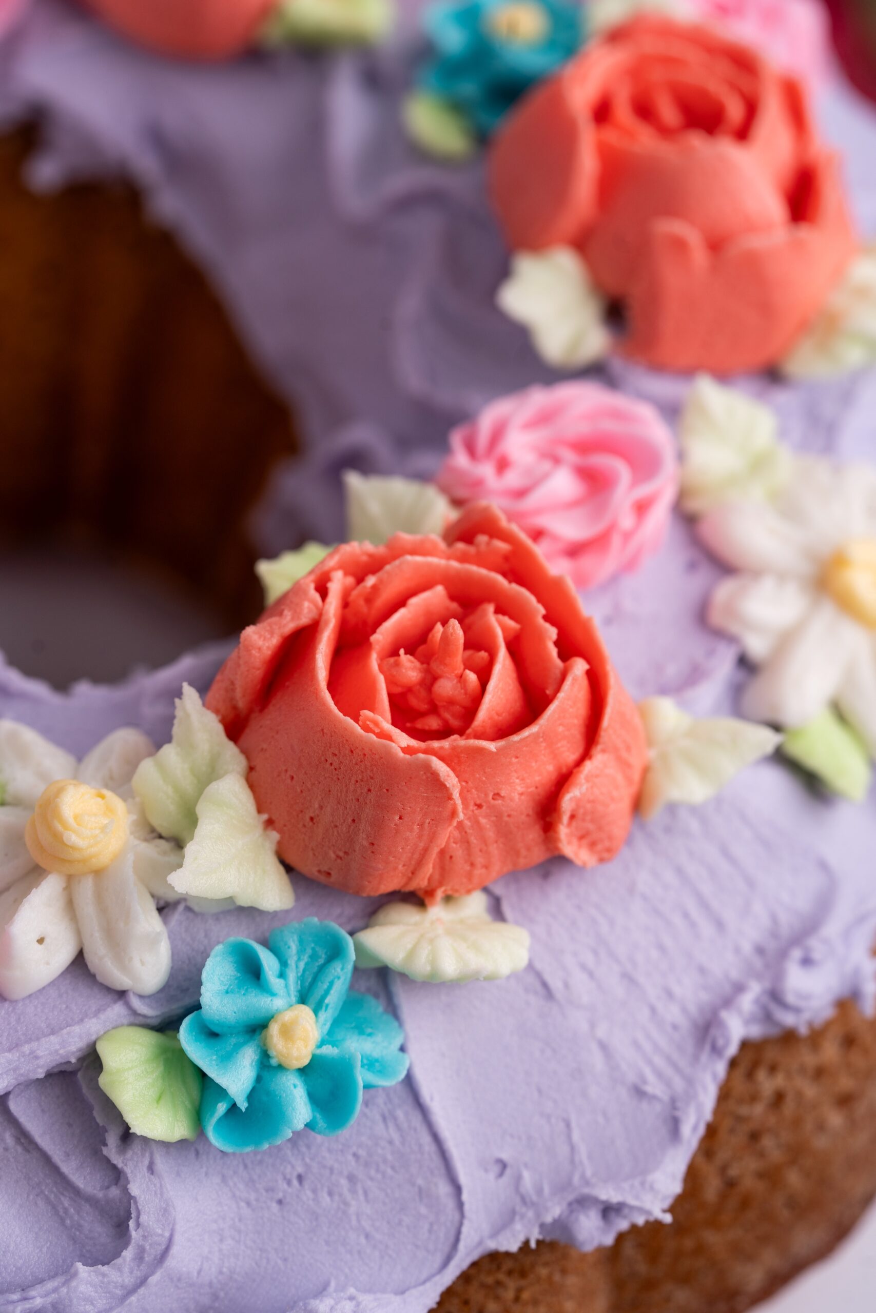 lavender Bundt cake with buttercream flowers