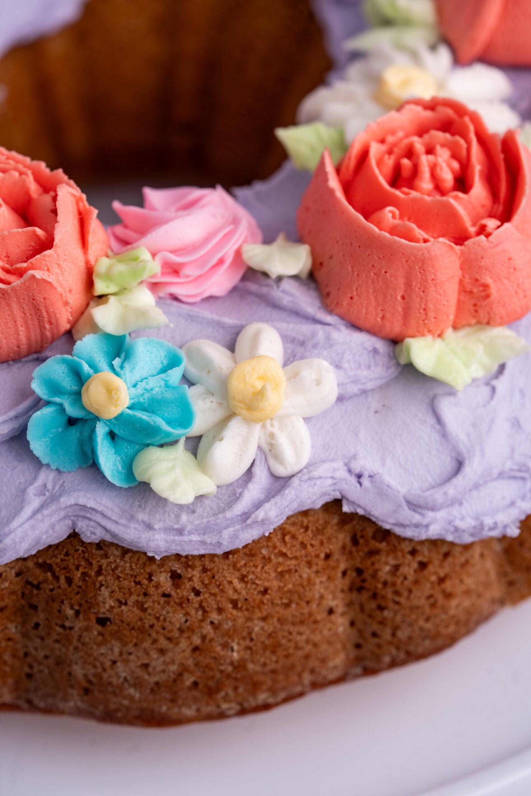 Vanilla Lavender Bundt Cake with buttercream flowers