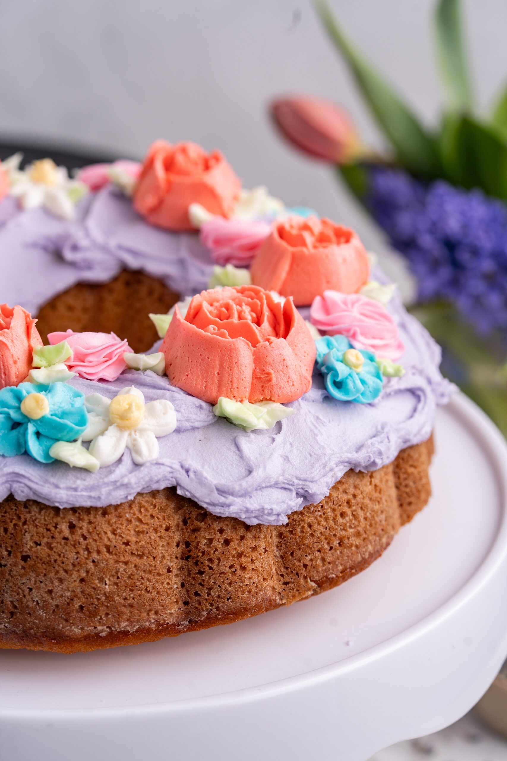 Vanilla Lavender Bundt Cake with Spring Buttercream Flowers