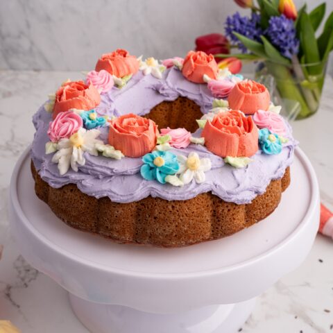 Vanilla Lavender Bundt Cake with Spring Buttercream Flowers