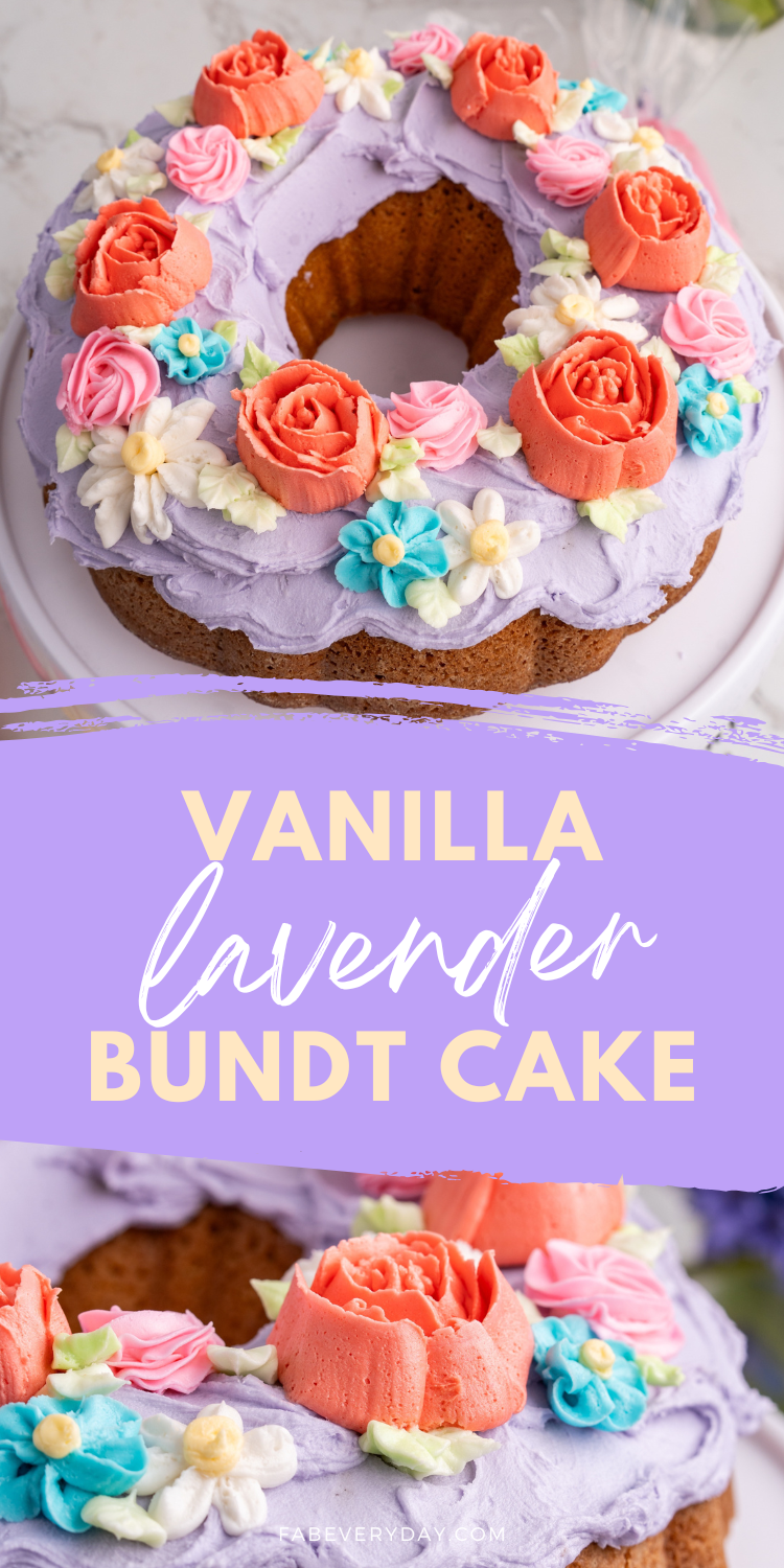 Vanilla Lavender Bundt Cake with Spring Buttercream Flowers