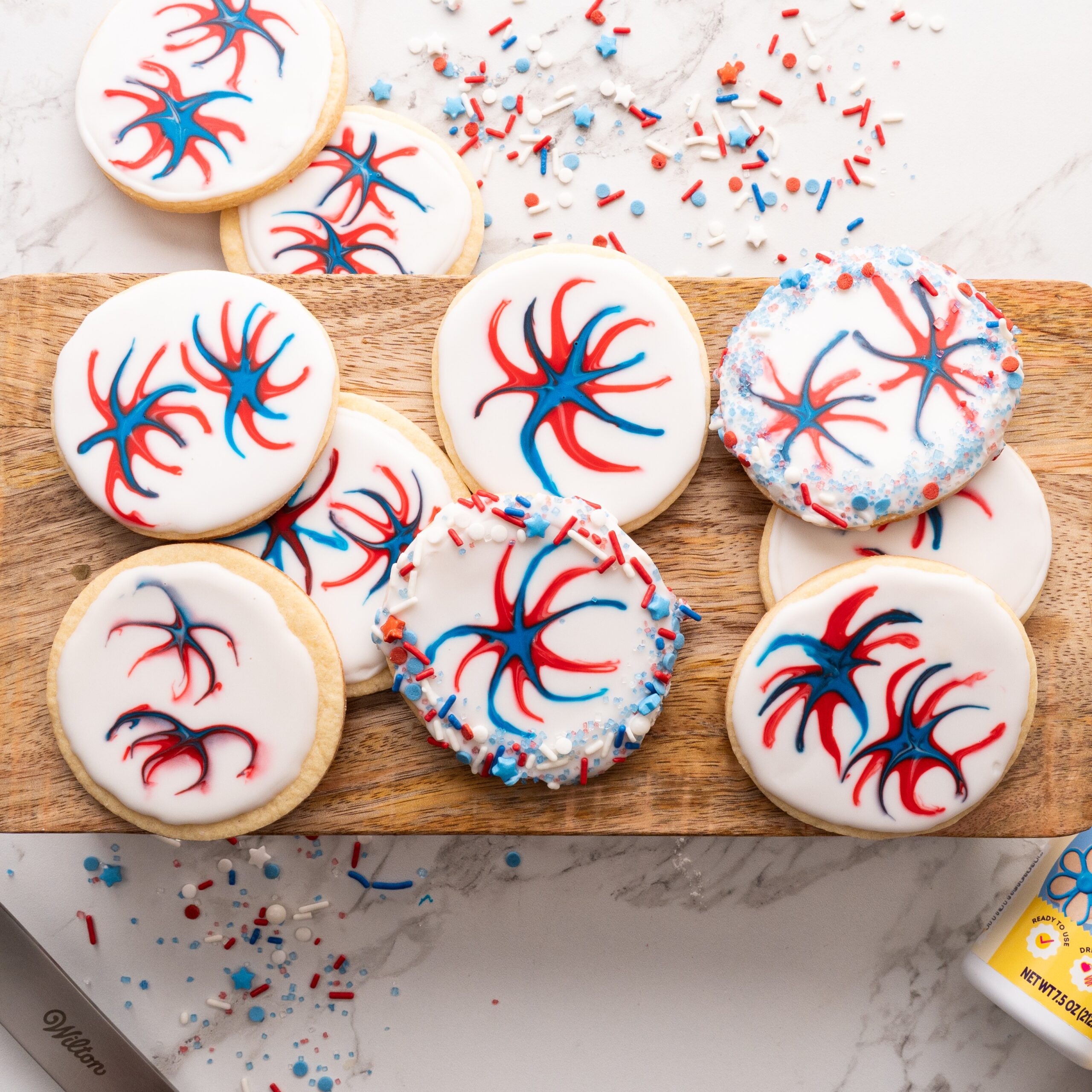 Patriotic Firework Cookies (easy 4th of July cookies)