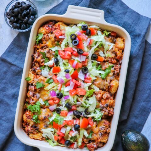 Busy Night Tater Tot Taco Casserole recipe (easy Mexican casserole with tater tots)