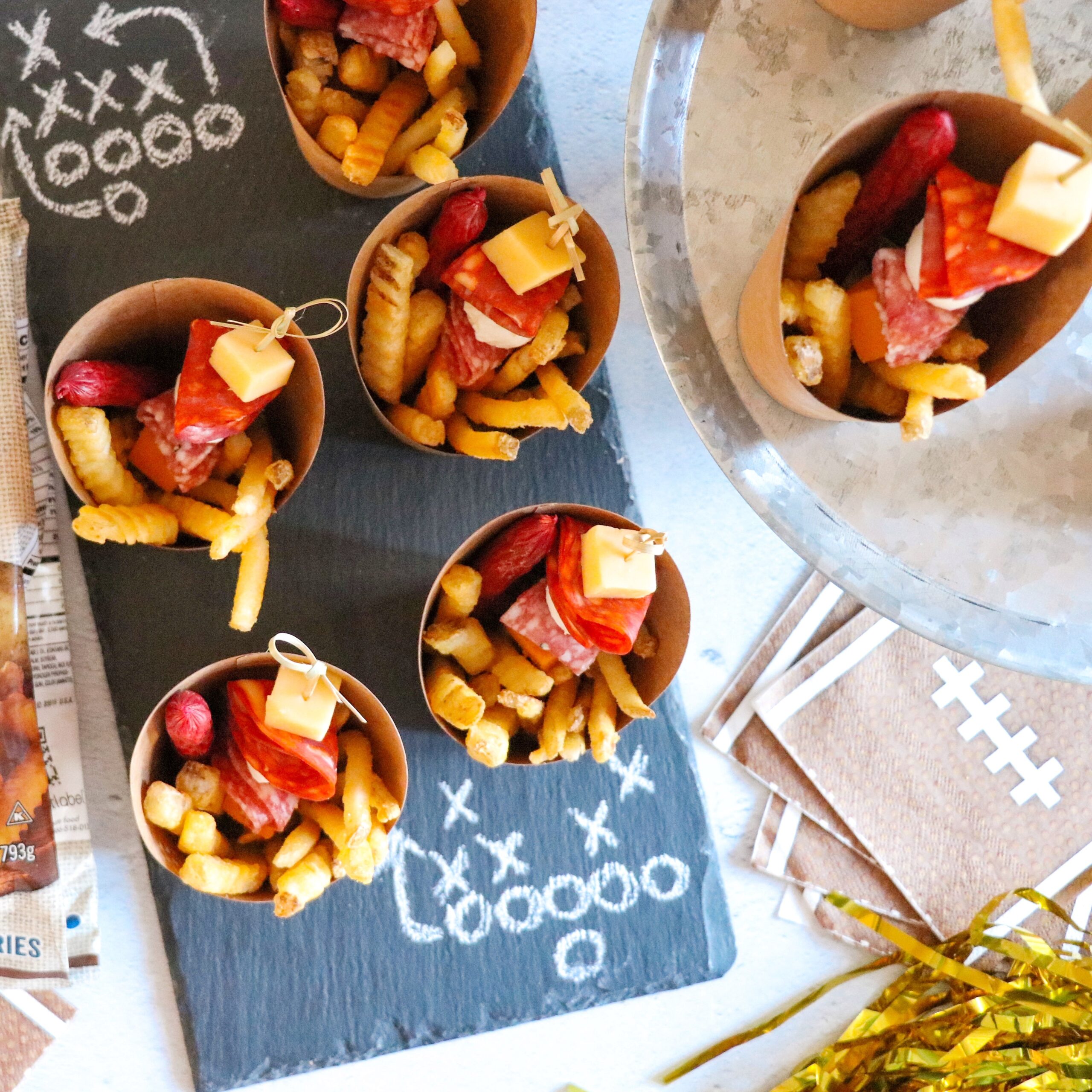 easy charcuterie cups with french fries