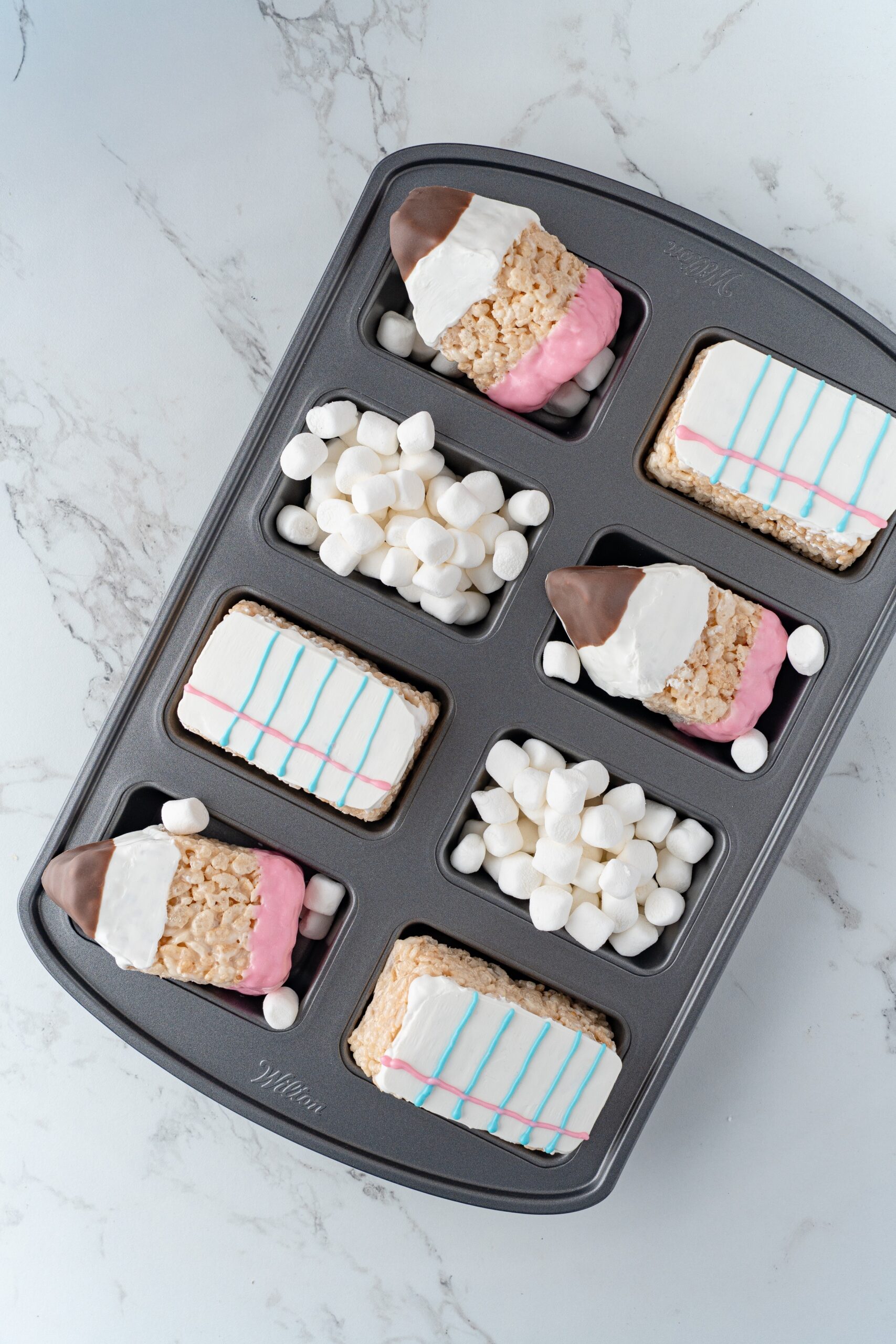 school themed treats: paper and pen rice krispies cereal treats