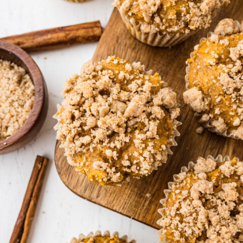 Pumpkin Cheesecake Muffins recipe (pumpkin spice cream cheese muffins with streusel topping)