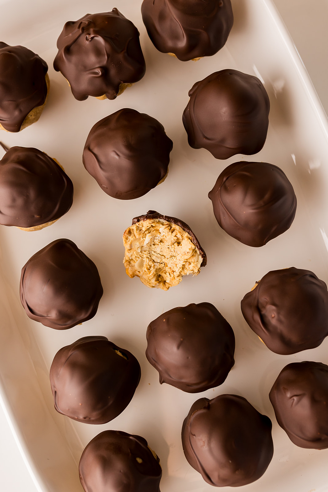 chocolate covered peanut butter protein balls