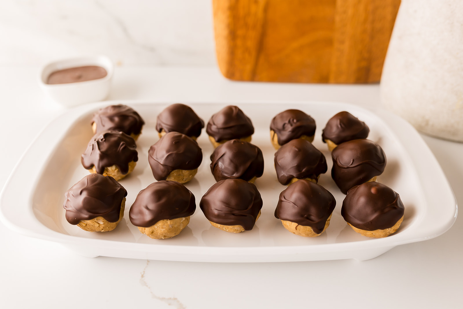 peanut butter and chocolate protein balls